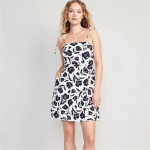 Old Navy 2022 Fit & Flare Tie-Strap Linen-Blend Mini Dress Woman 3X Floral NEW